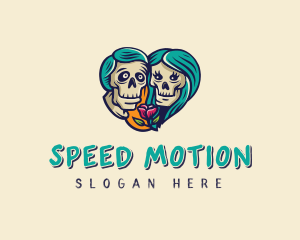 Skeleton Skull Lovers Heart logo design