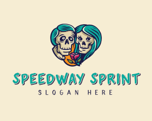 Skeleton Skull Lovers Heart logo design