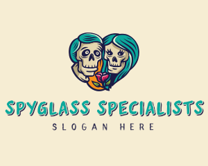 Skeleton Skull Lovers Heart logo design