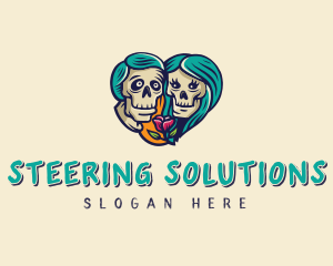 Skeleton Skull Lovers Heart logo design