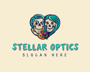 Skeleton Skull Lovers Heart logo design