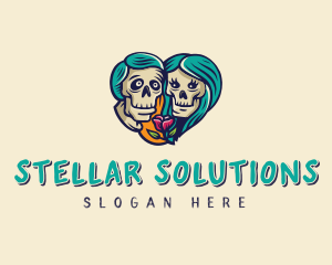 Skeleton Skull Lovers Heart logo design