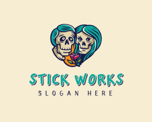 Skeleton Skull Lovers Heart logo design