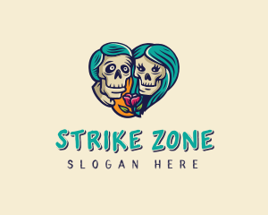 Skeleton Skull Lovers Heart logo design