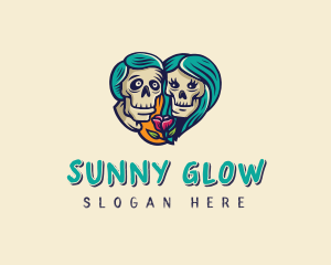 Skeleton Skull Lovers Heart logo design