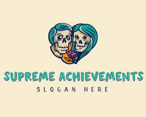 Skeleton Skull Lovers Heart logo design