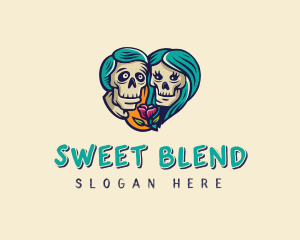 Skeleton Skull Lovers Heart logo design