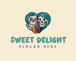 Skeleton Skull Lovers Heart logo design