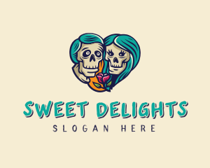 Skeleton Skull Lovers Heart logo design