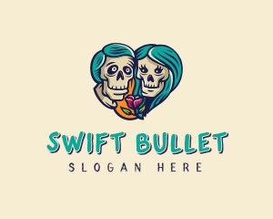 Skeleton Skull Lovers Heart logo design