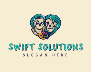 Skeleton Skull Lovers Heart logo design