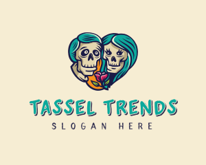 Skeleton Skull Lovers Heart logo design