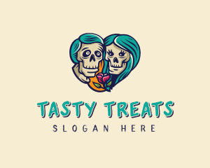 Skeleton Skull Lovers Heart logo design