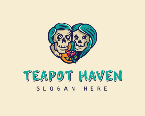 Skeleton Skull Lovers Heart logo design