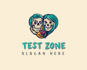 Skeleton Skull Lovers Heart logo design