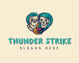 Skeleton Skull Lovers Heart logo design