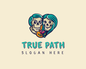 Skeleton Skull Lovers Heart logo design