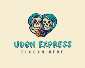 Skeleton Skull Lovers Heart logo design