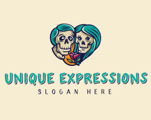 Skeleton Skull Lovers Heart logo design