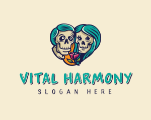 Skeleton Skull Lovers Heart logo design