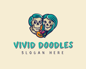 Skeleton Skull Lovers Heart logo design