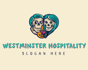 Skeleton Skull Lovers Heart logo design