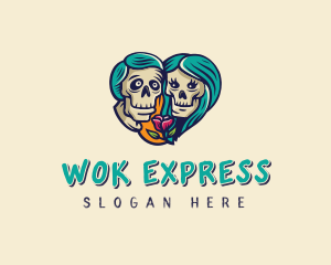 Skeleton Skull Lovers Heart logo design