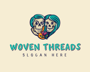 Skeleton Skull Lovers Heart logo design