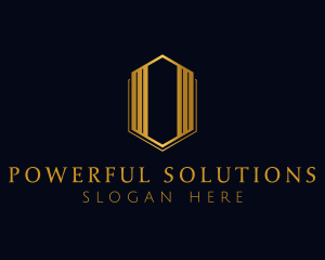 Gold Hexagon Letter O logo design