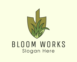 Shovel Lawn Grass logo design