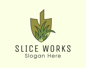 Shovel Lawn Grass logo design