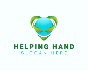 Globe Heart Hand logo design