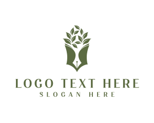 Novel - Writer Pen Leaf logo design