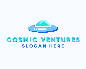 Pixel UFO Spaceship logo design