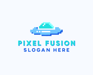 Pixel UFO Spaceship logo design