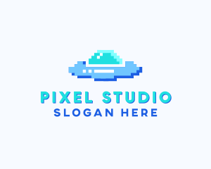 Pixel UFO Spaceship logo design