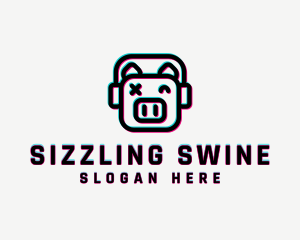 Headphone Pig Glitch logo design