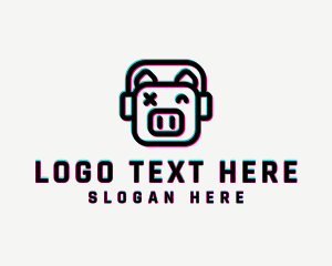 Tempo - Headphone Pig Glitch logo design
