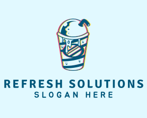 Blue Refreshment Glitch logo design