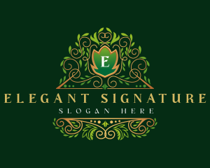 Luxury Royal Leaf Shield logo design