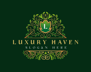 Luxury Royal Leaf Shield logo design