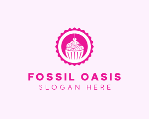 Pink Cupcake Badge Logo