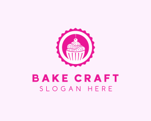 Pink Cupcake Badge logo design