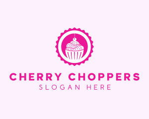 Pink Cupcake Badge logo design