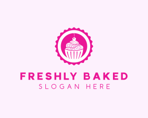 Pink Cupcake Badge logo design