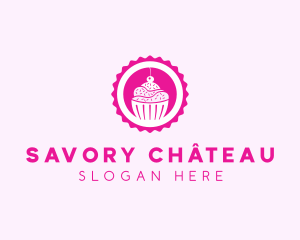 Pink Cupcake Badge logo design