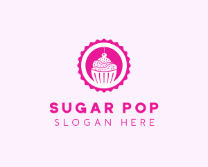 Pink Cupcake Badge logo design