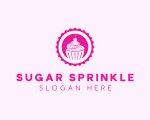 Pink Cupcake Badge logo design