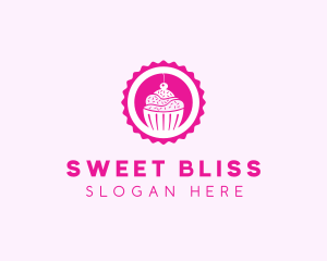 Pink Cupcake Badge logo design