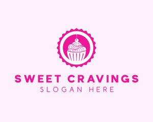 Pink Cupcake Badge logo design